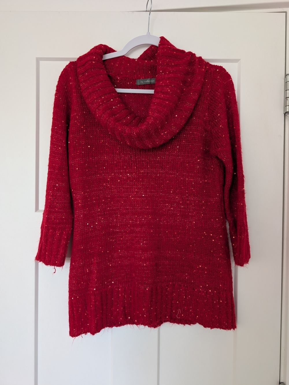 Sequin Red Cowl Neck Sweater with Subtle Sparkle Size Medium